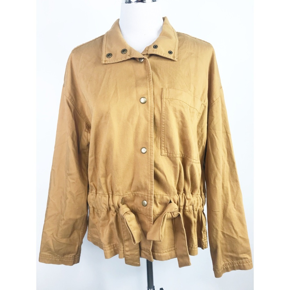 Madewell Jacket Womens Medium Beige Twill Tie Waist Cargo Military Utility Coat